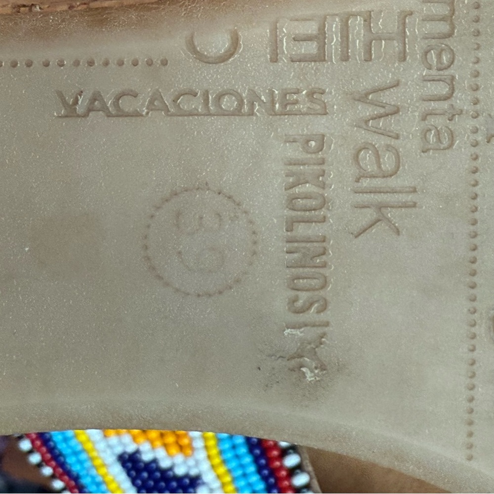 PIKOLINOS Multicolor Beaded Brown leather wedge Sandals women’s size 39 EU boho - Picture 11 of 11